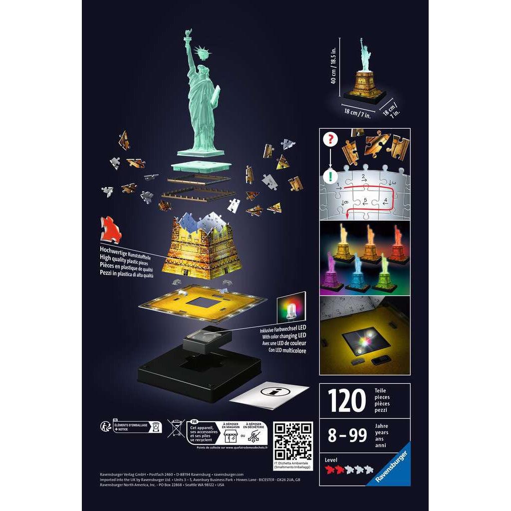 Ravensburger-Statue of Liberty - Night Edition 3D 108 Piece Puzzle-12596-Legacy Toys