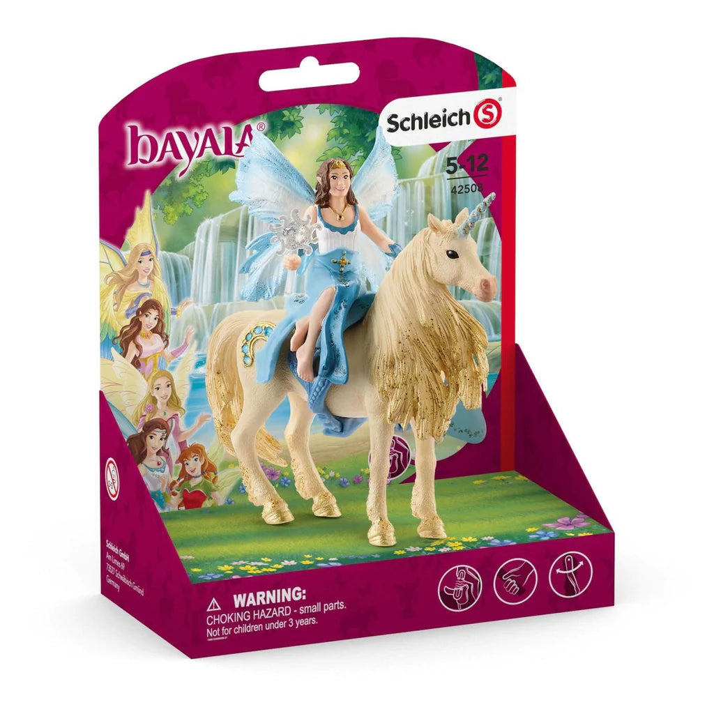 Schleich-Eyela Riding On Golden Unicorn--Legacy Toys