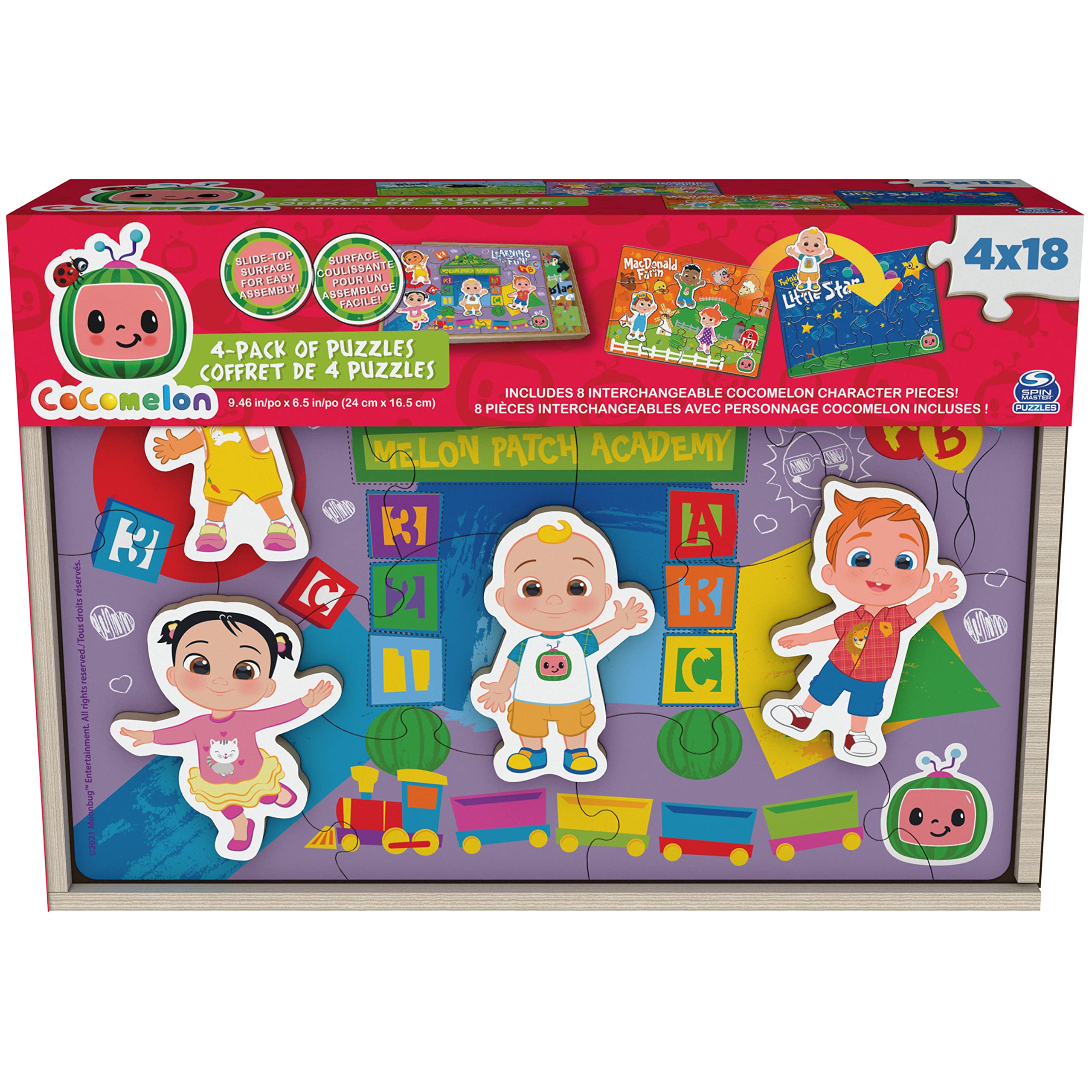 Spin Master-Cocomelon 4-Pack Wooden Puzzles - 18-Pieces Each-6063753-Legacy Toys