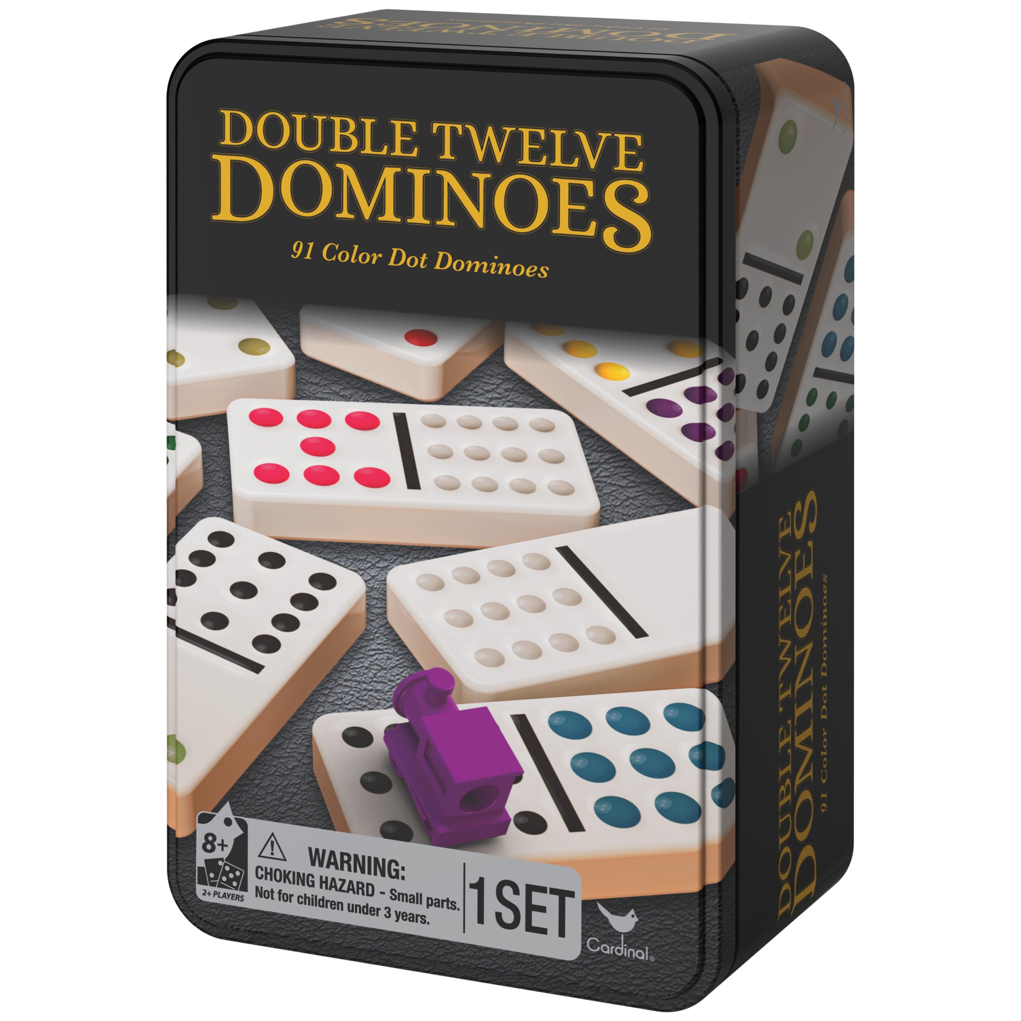Spin Master-Double 12 Dominoes in Tin with Trains-6041108-Legacy Toys