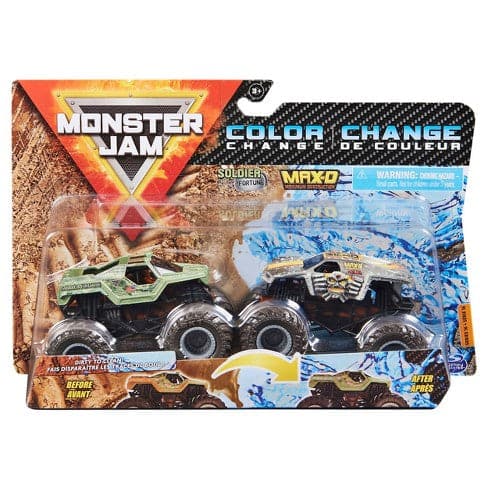 Spin Master-Monster Jam: Color-Changing Die-Cast Monster Trucks 2-Pack, 1:64 Scale Assortment-20129568-Soldier of Fortune vs Max-D-Legacy Toys