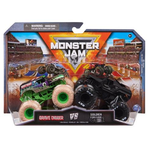 Spin Master-Monster Jam: Official 1:64 Scale Die-Cast Monster Trucks 2-Pack Assorted-20137984-Grave Digger vs Soldier of Fortune-Legacy Toys