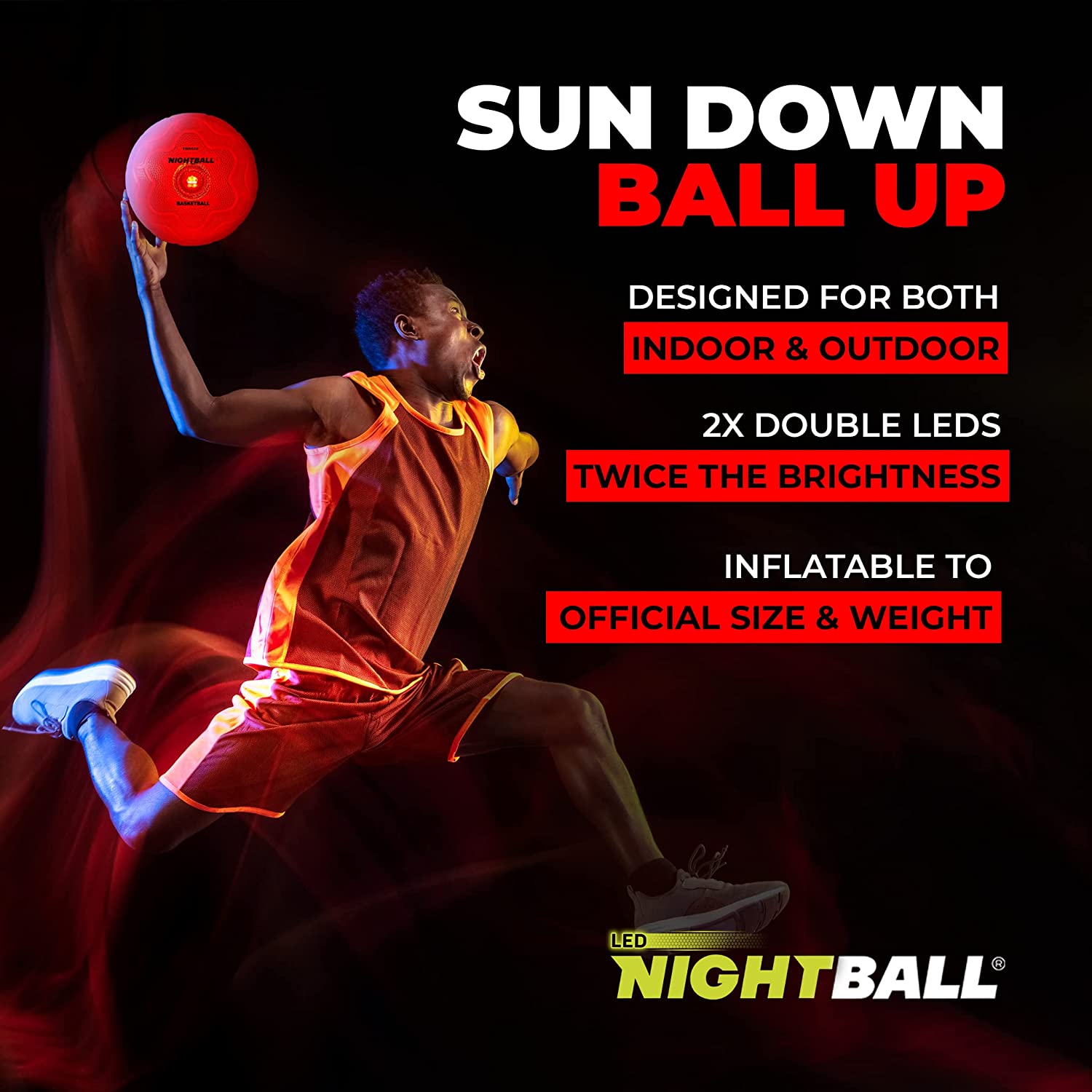 Tangle-Nightball Glow in the Dark Light Up Basketball Red-12777-Legacy Toys