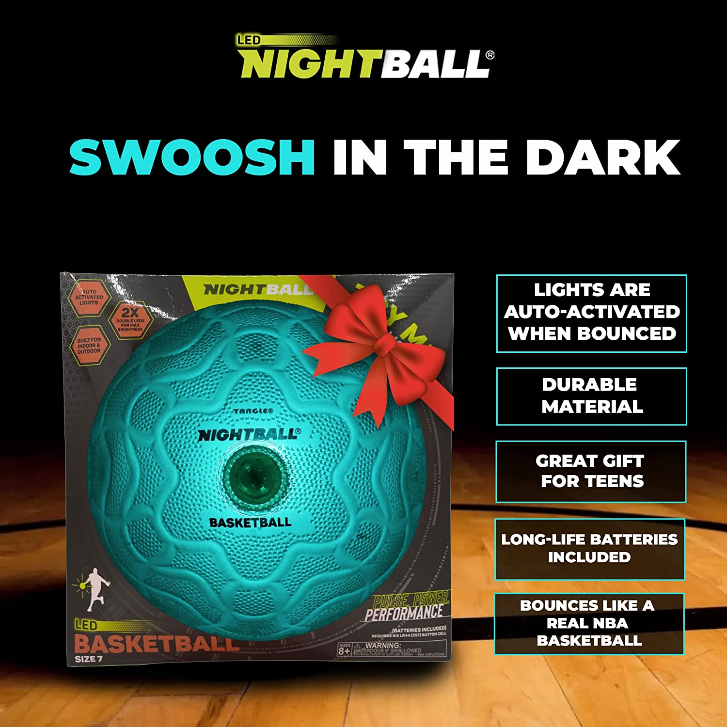 Tangle-Nightball Glow in the Dark Light Up Basketball Teal-12776-Legacy Toys