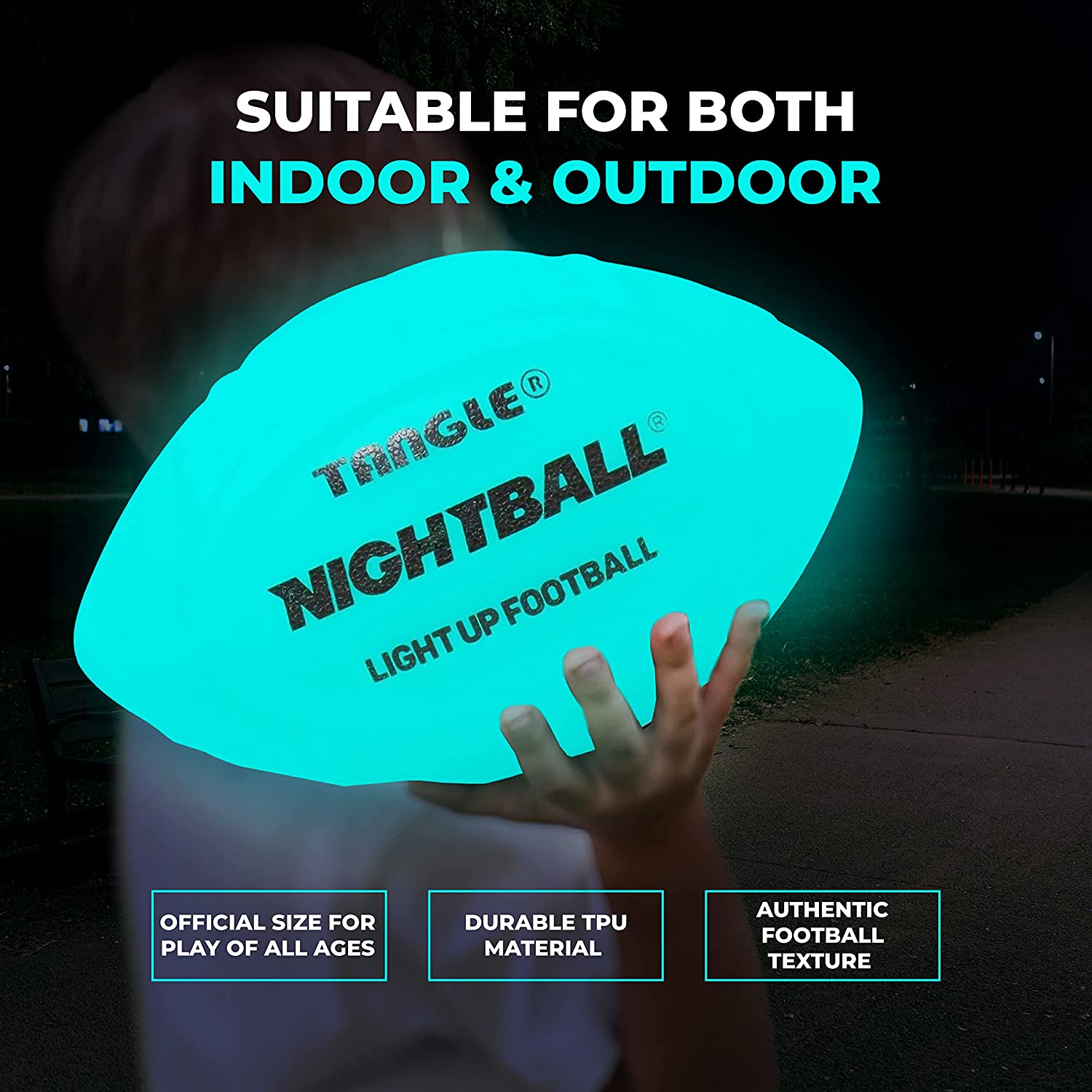 Tangle-Nightball Glow in the Dark Light Up Football Blue-12800-Legacy Toys