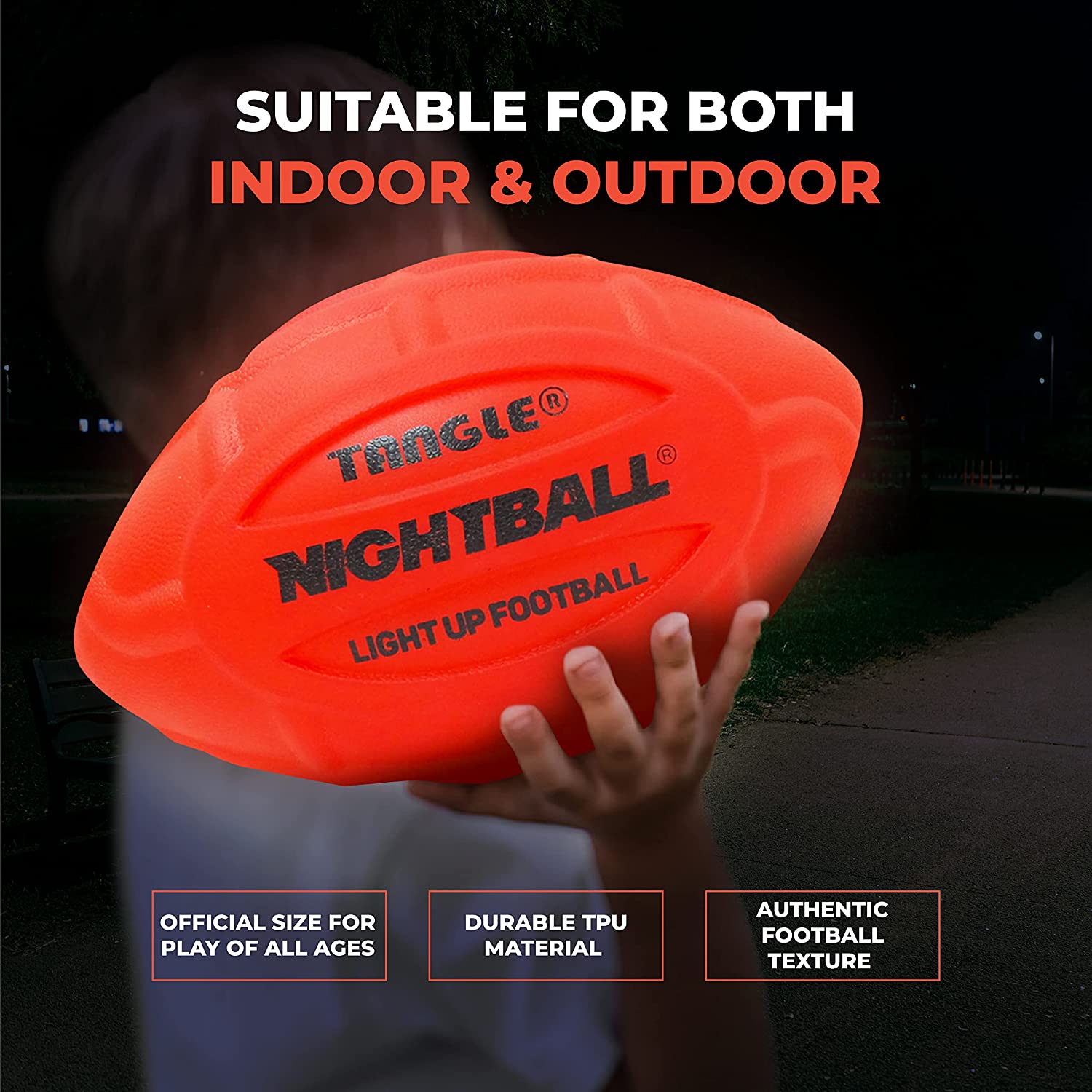 Tangle-Nightball Glow in the Dark Light Up Football Red-12793-Legacy Toys