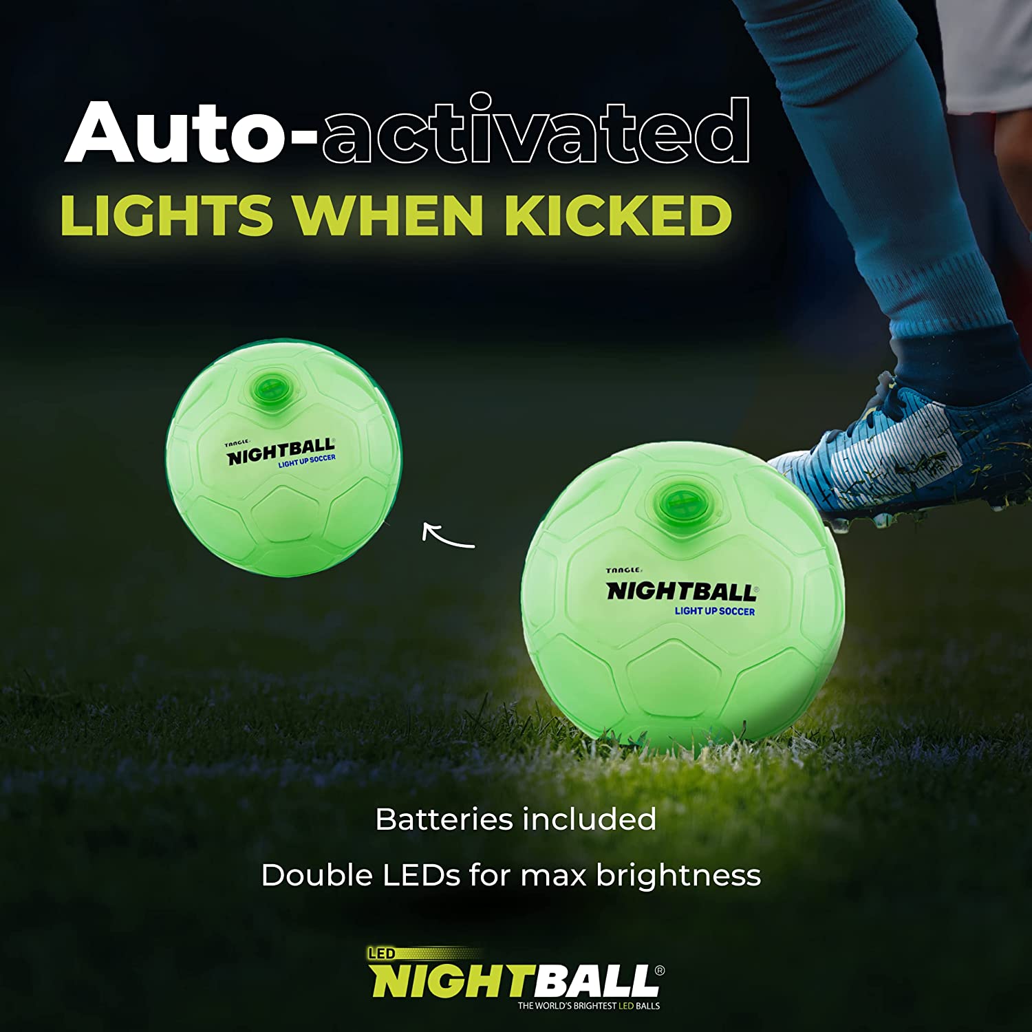 Tangle-Nightball Glow in the Dark Light Up Soccer Ball Green-12801-Legacy Toys