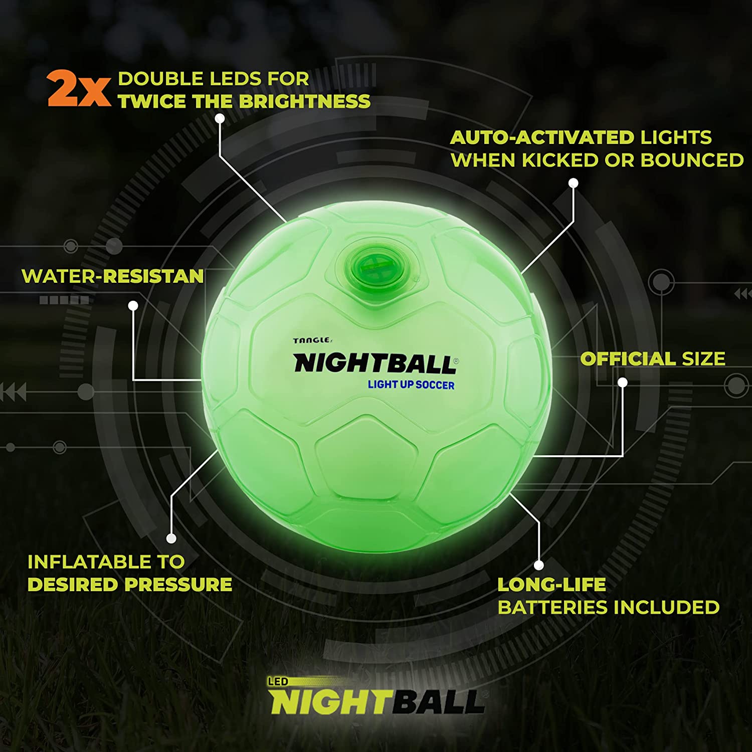 Tangle-Nightball Glow in the Dark Light Up Soccer Ball Green-12801-Legacy Toys