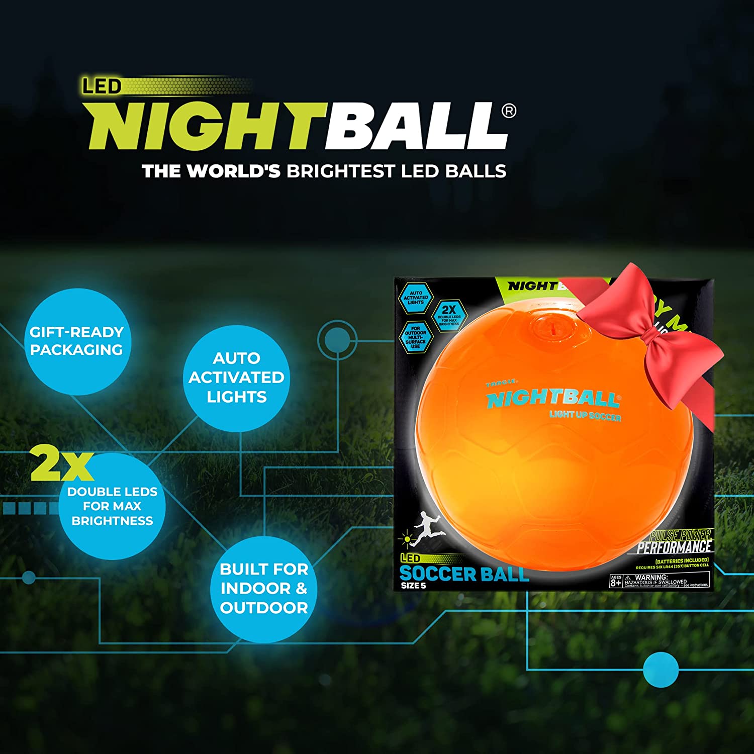 Tangle-Nightball Glow in the Dark Light Up Soccer Ball Orange-12866-Legacy Toys
