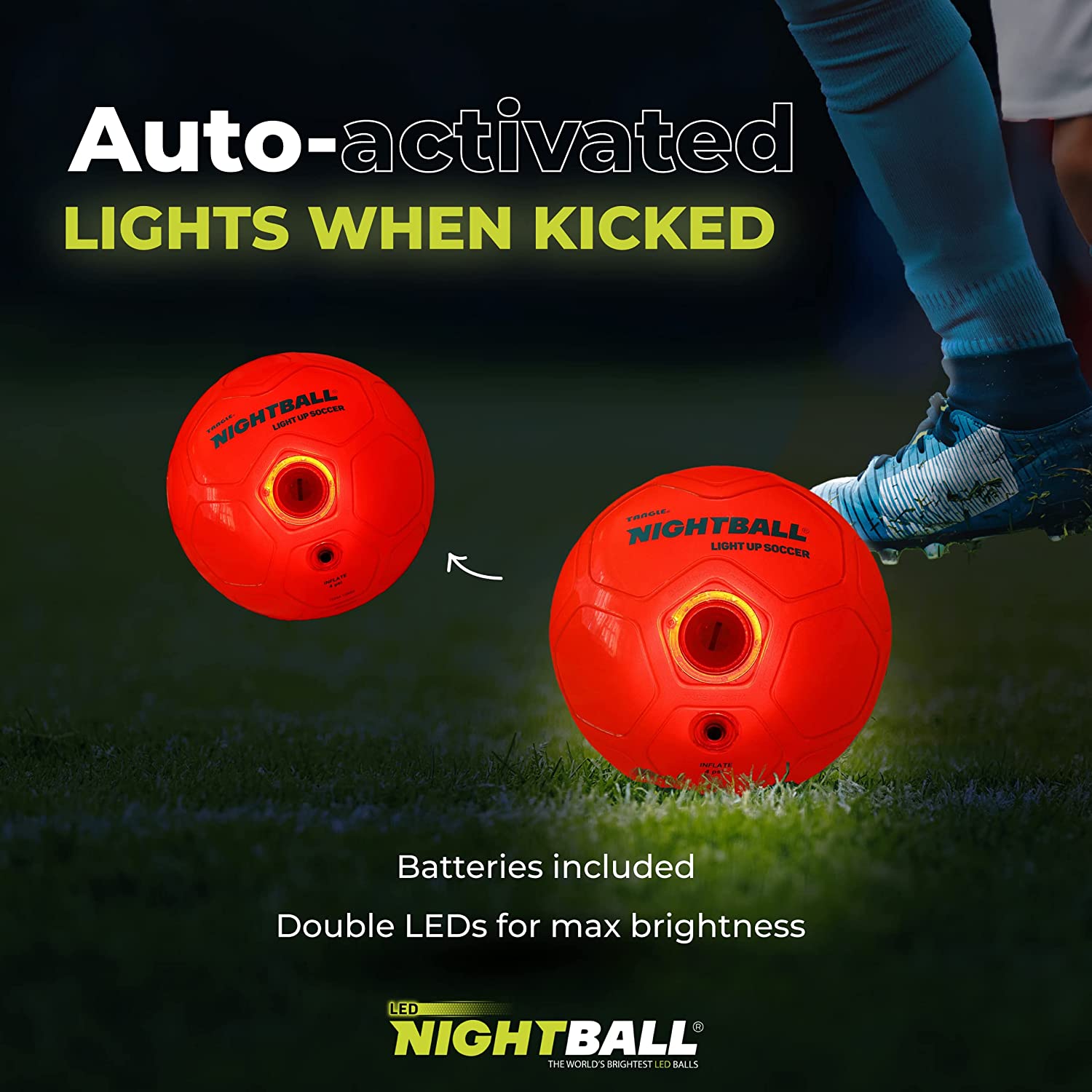 Tangle-Nightball Glow in the Dark Light Up Soccer Ball Orange-12866-Legacy Toys