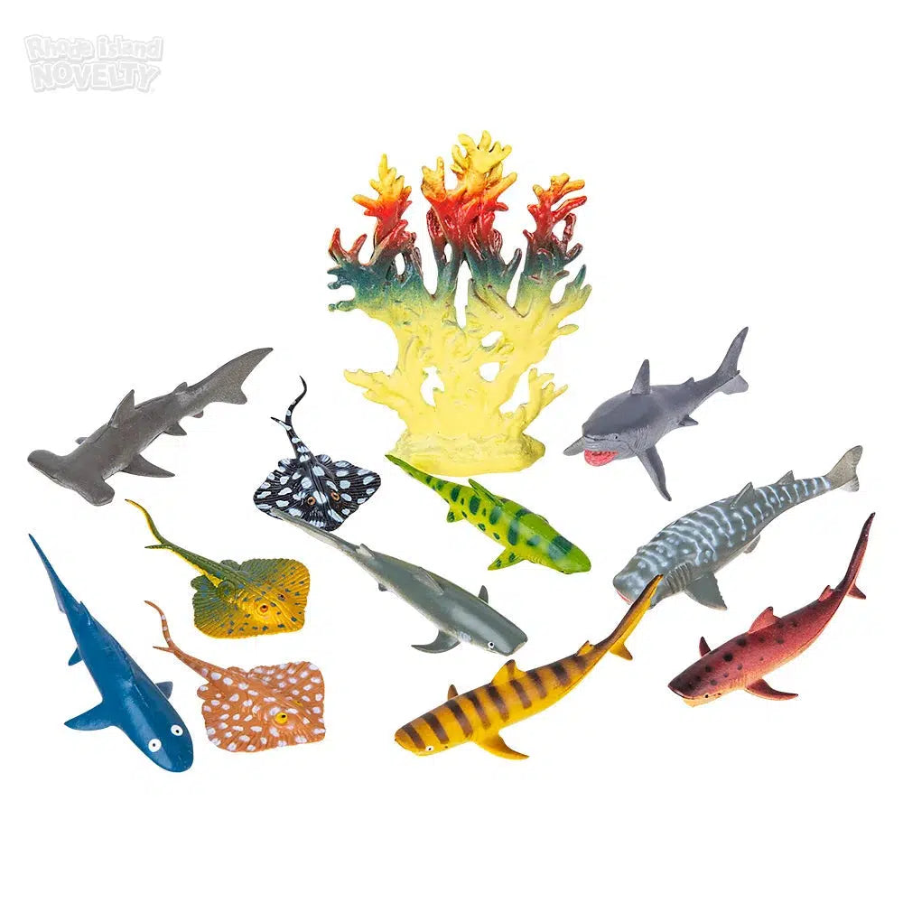The Toy Network-12 Piece Shark And Ray Mesh Bag Play Set-AT-MTSHR-Legacy Toys