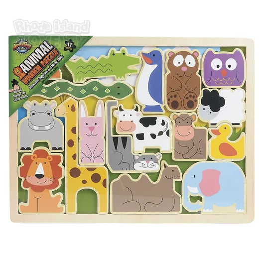 The Toy Network-17 Piece Wooden Zoo Animal Raised Up Puzzle-AG-WRZOO-Legacy Toys