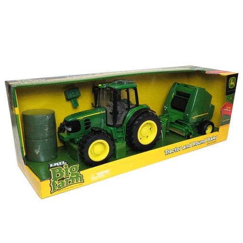 TOMY-Big Farm 1:16 John Deere Tractor And Baler Set-46180-Legacy Toys