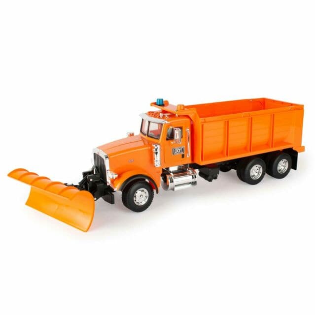 TOMY-Big Roads 1:16 Peterbilt Model 367 Straight Truck W/Dump Box And Snow Plow-47185-Legacy Toys