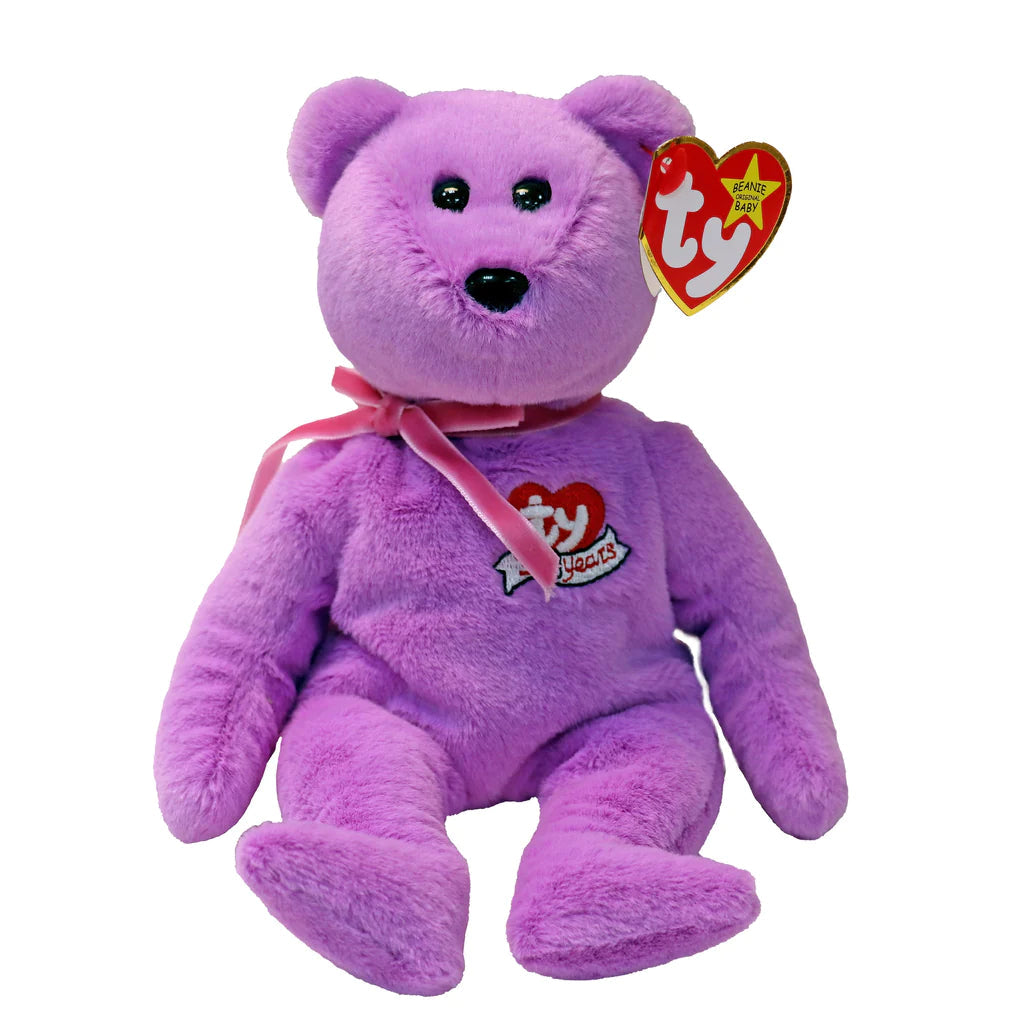 TY-Beanie Baby - Celebrate II - Purple Teddy Bear-41318-Legacy Toys