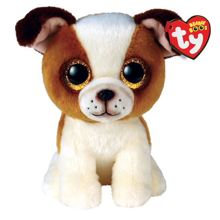 TY-Beanie Boo's - Hugo the Brown and White Dog-36396-6" Small-Legacy Toys