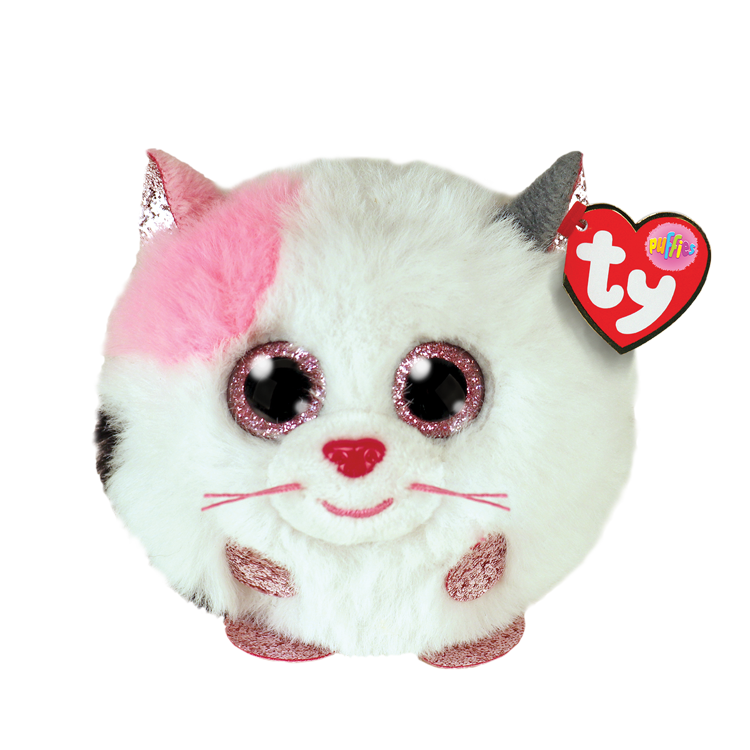 TY-Beanie Puffies 4" Ball-42509-Muffin - White Cat-Legacy Toys