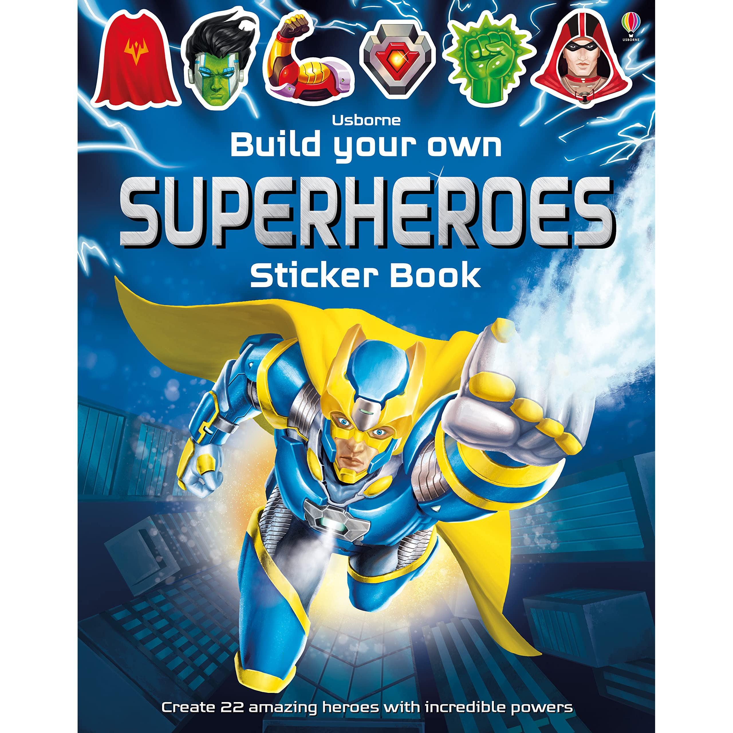Usborne Books-Build Your Own Superheroes Sticker Book-538774-Legacy Toys