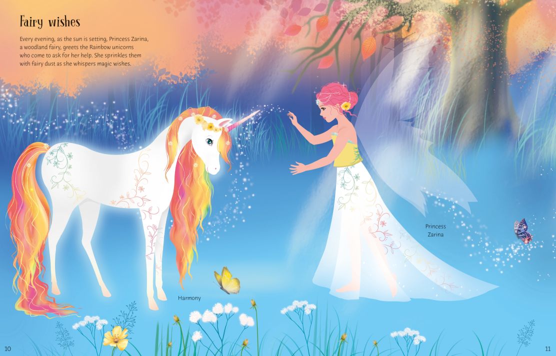 Usborne Books-Sticker Dolly Dressing Rainbow Unicorns-317333-Legacy Toys