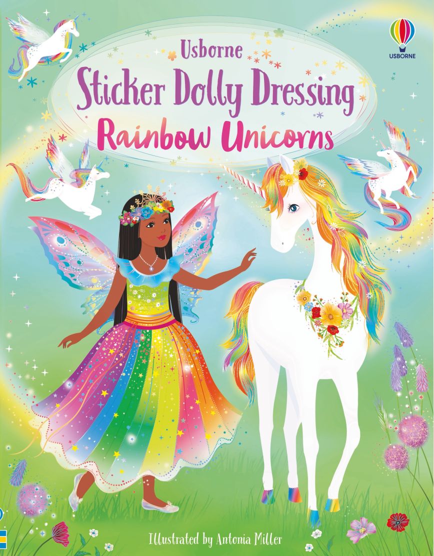 Usborne Books-Sticker Dolly Dressing Rainbow Unicorns-317333-Legacy Toys