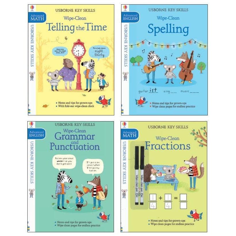 Usborne Books-Wipe Clean Key Skills Pack : Advanced - Telling Time, Spelling, Grammar, Fractions-544775-Legacy Toys