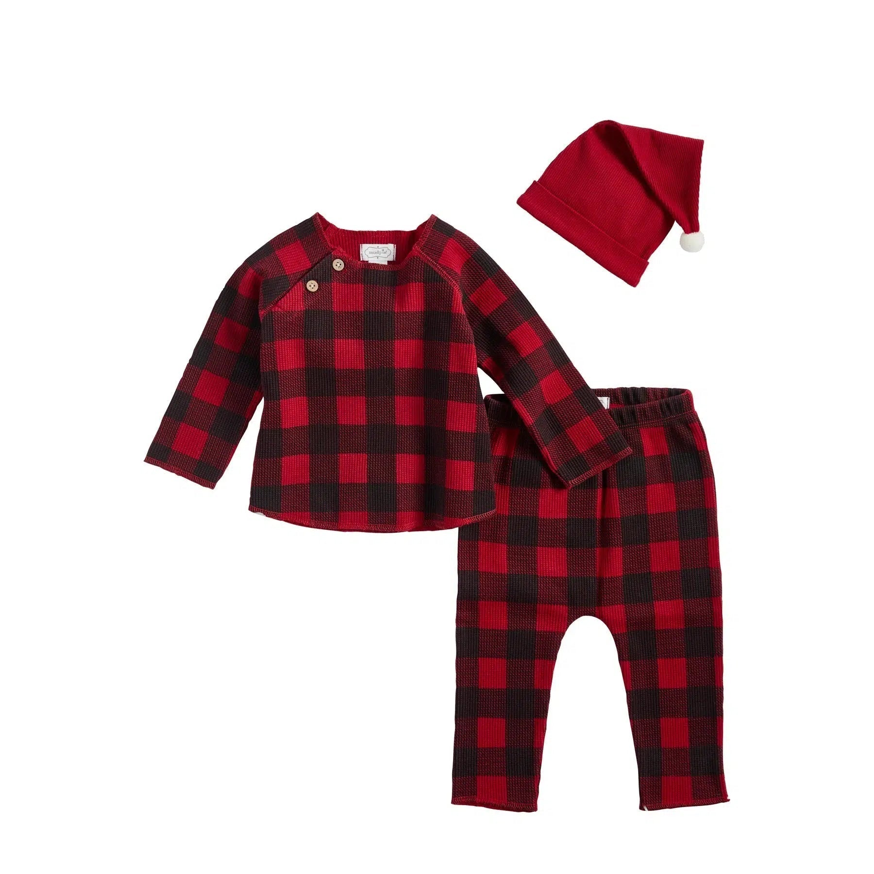 Mudpie-Buffalo Plaid Santa Outfit Set-11040133-6M-Legacy Toys